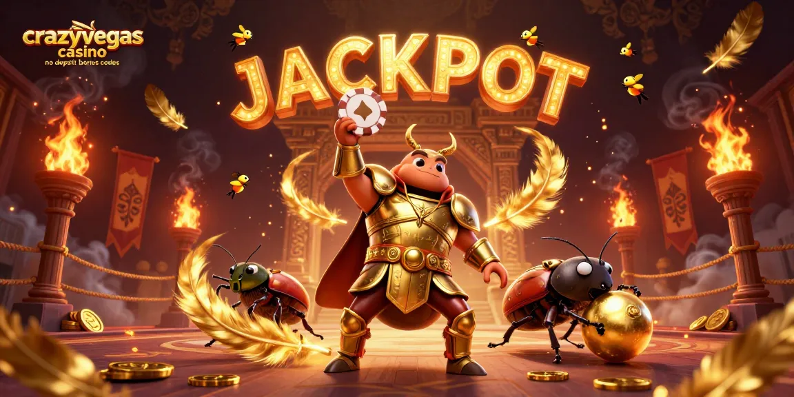 Experience crazyvegas casino no deposit bonus codes with dynamic 3D visuals of beetle characters celebrating a jackpot.