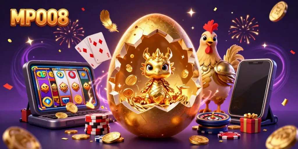 MPO08 showcases a golden dragon and poker chips in a vibrant casino-themed illustration.