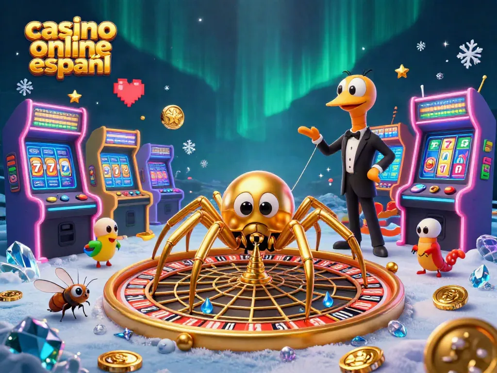 Disfruta de la emoción del casino online español con una araña dorada y un croupier centípede.