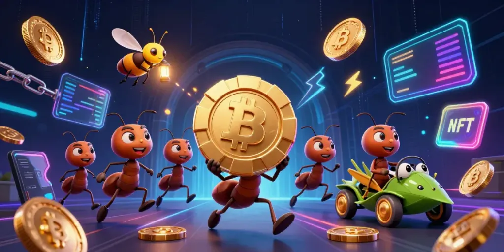 Engage in exciting gameplay with mubet as ants transport a giant poker chip, symbolizing big wins.