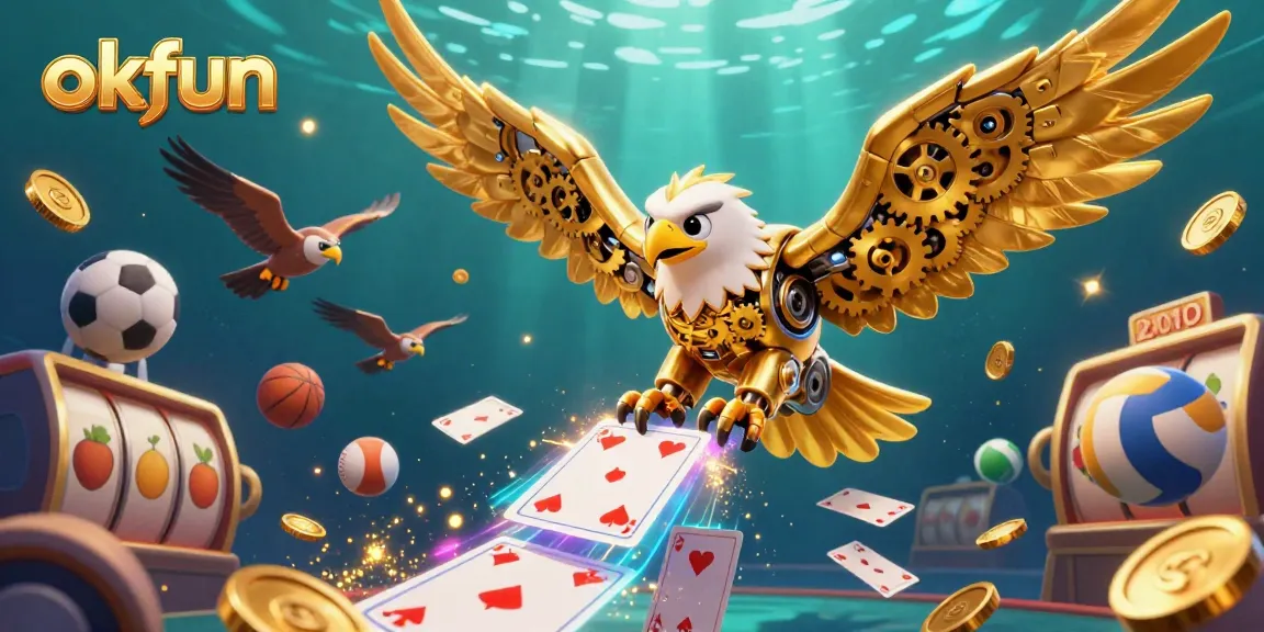 Action packed scene with okfun characters playing and winning in an engaging casino atmosphere.