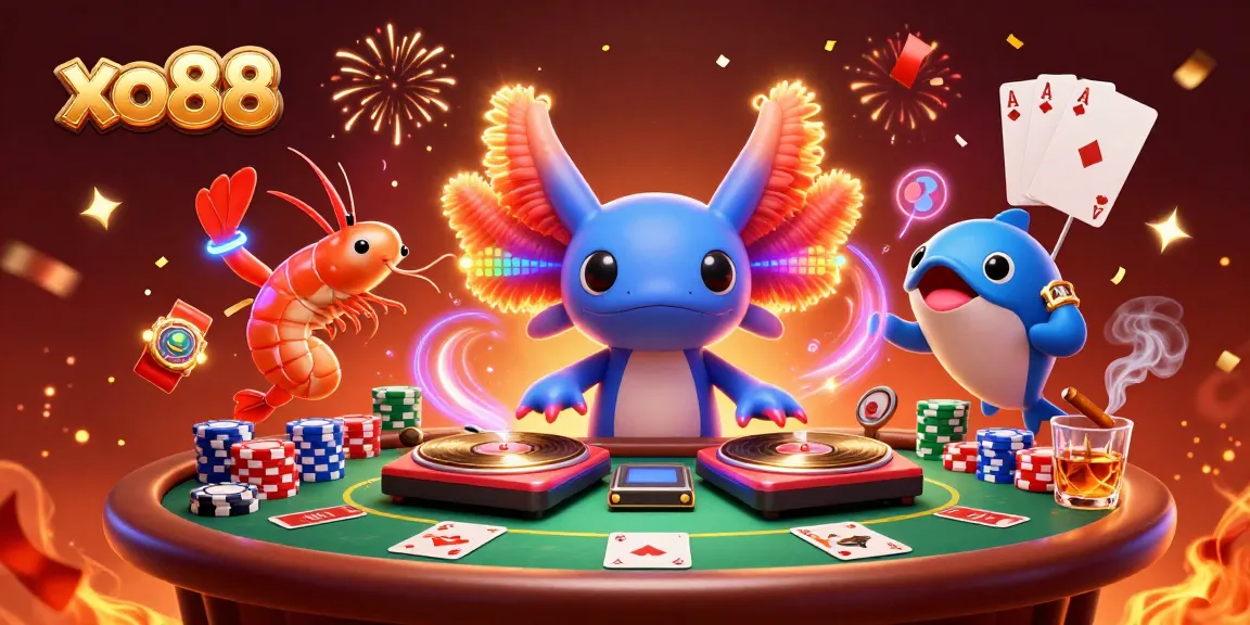 Spin and win with xo88's vibrant casino scene featuring lively characters and poker elements.