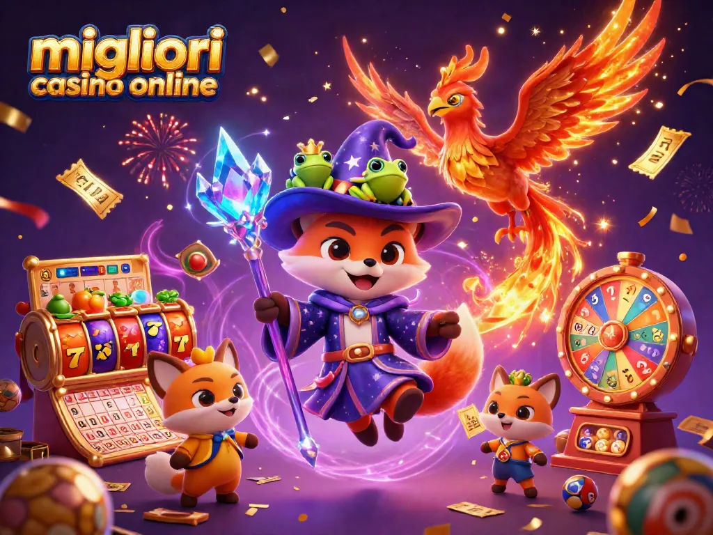 Scopri i migliori casino online con slot e jackpot in un'illustrazione animata vivace.