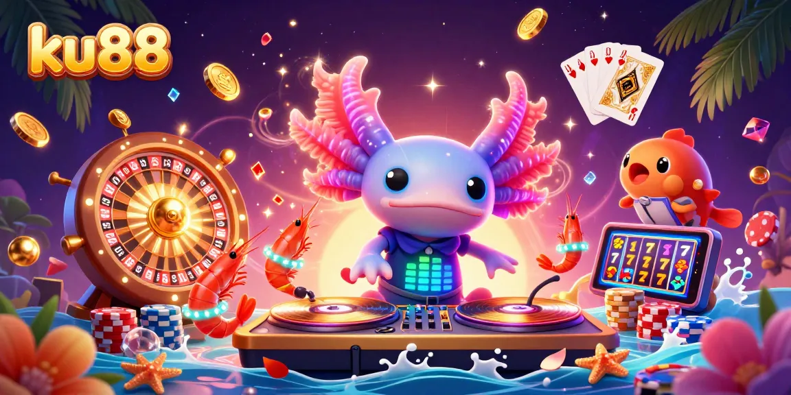 ku88 conveys excitement as vibrant underwater characters engage in thrilling casino fun with gold coins and roulette.
