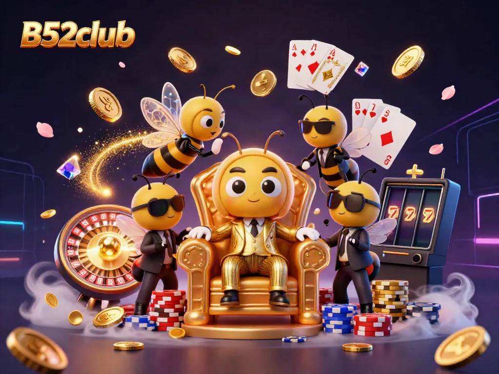 Experience the excitement of B52club with a playful 3D scene of a bumblebee mob boss and friends in a casino kingdom.