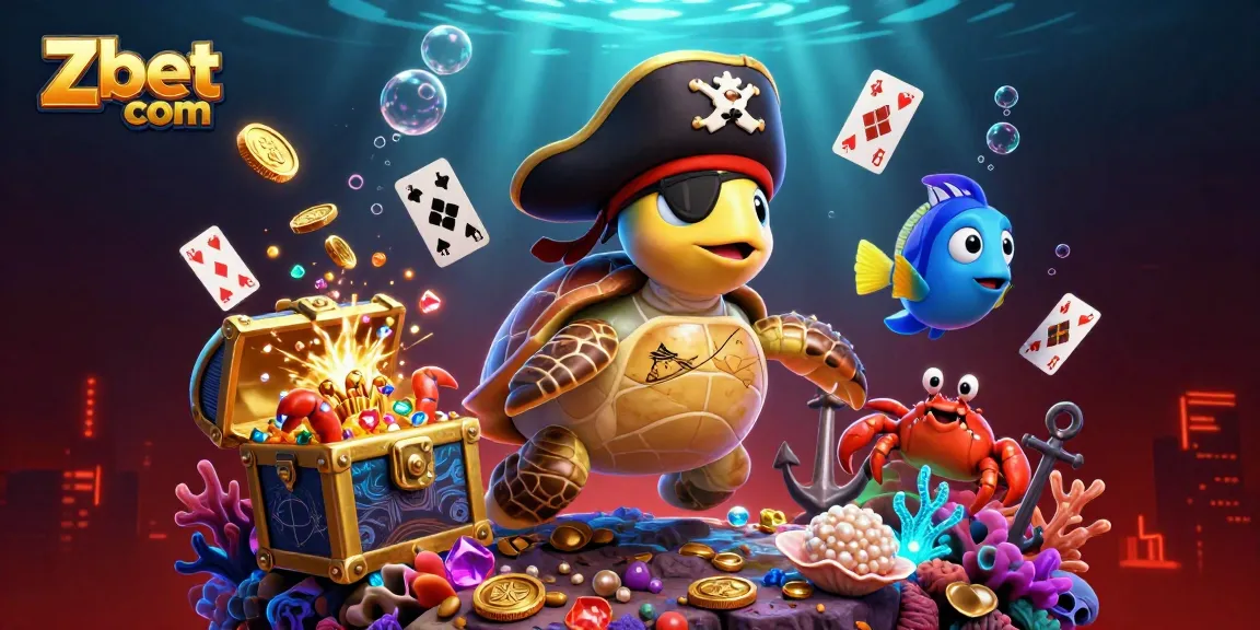 Engage with Zbet com in this vibrant underwater casino scene featuring treasure and animated characters.