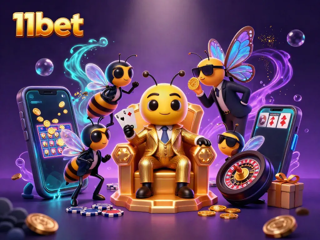 Spin to win big at 11bet with the vibrant casino-themed 3D scene and rich game elements.