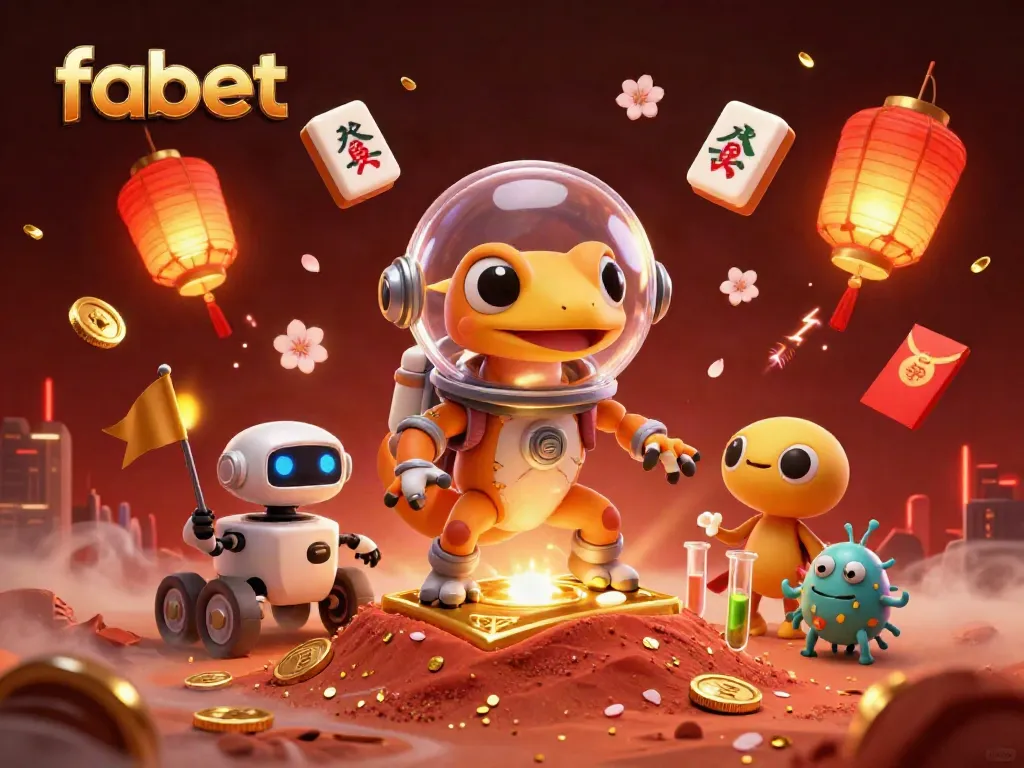 Experience the excitement of fabet as a Martian gecko discovers a golden casino in a vibrant 3D scene.