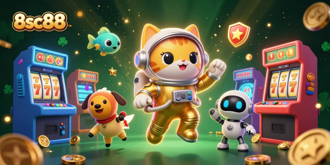 Experience thrilling wins with 8sc88, featuring vibrant casino elements and joyful characters in play.