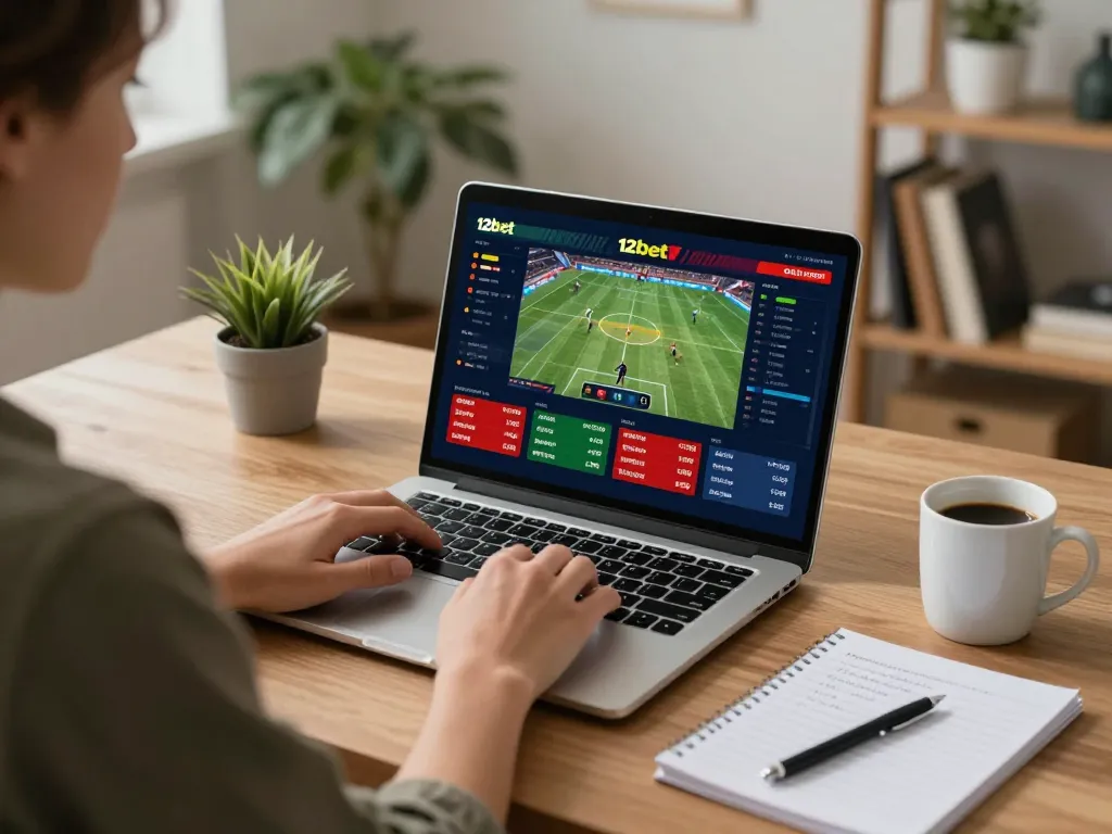Tập trung cao độ vào cá cược thể thao với 12bet trên laptop tại nhà, nhấn mạnh vào lối chơi chiến lược.