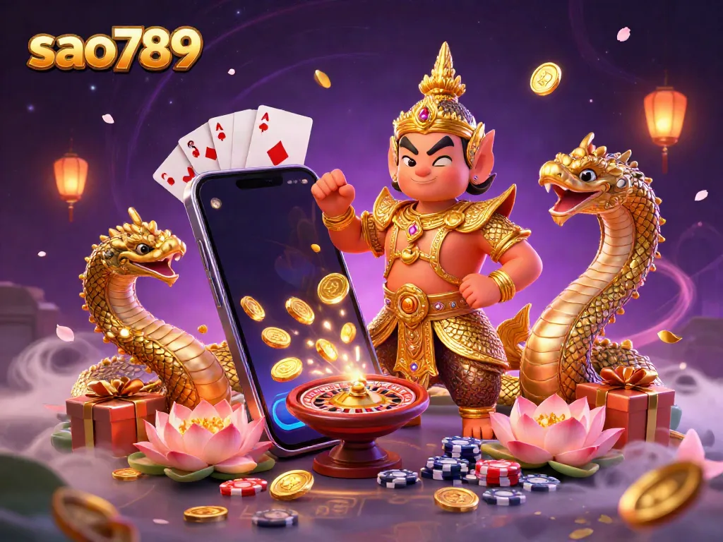 Experience thrilling gameplay with sao789's vibrant casino adventure featuring a guardian, Naga, and dynamic game elements.