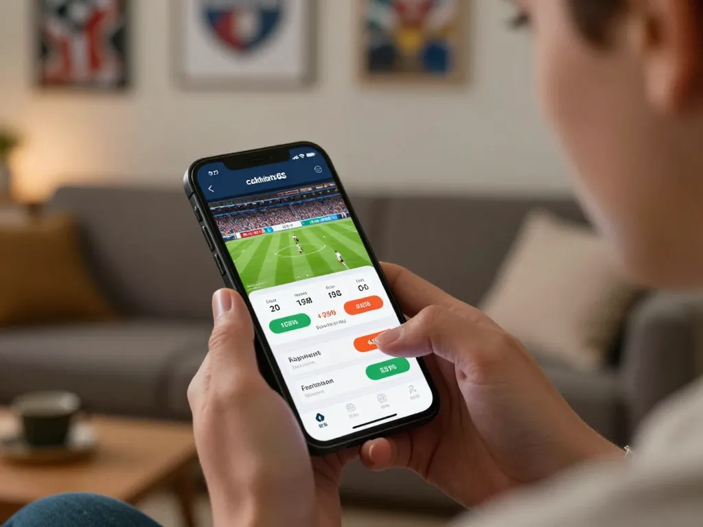 Engaged user placing live bets on the cakhiatv86 app during a football match.