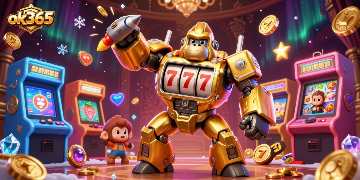 Spin the slots and win big at ok365 with a vibrant 3D casino adventure illustration.