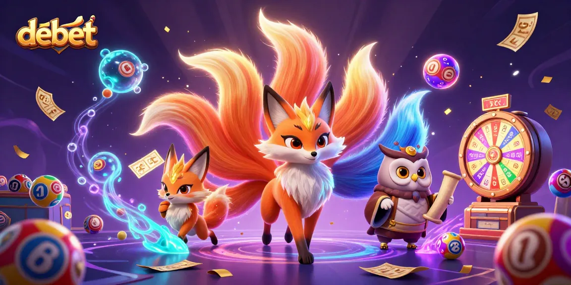 Join debet gamers as they enjoy vibrant lottery balls and golden tickets in a dynamic casino scene.