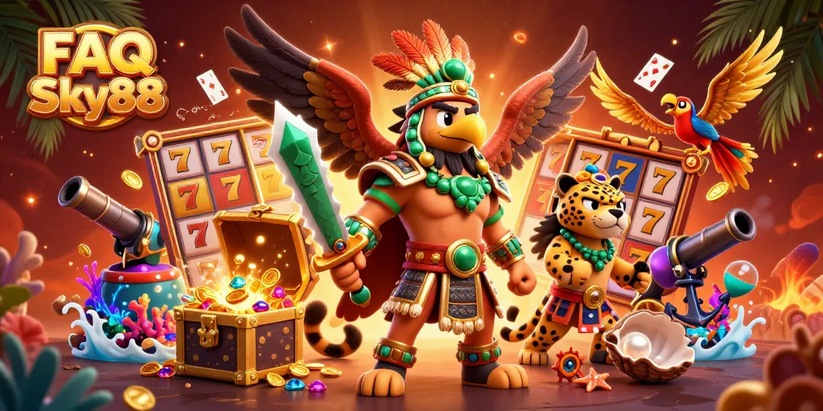 Engage with the epic adventure of FAQ Sky88 featuring Aztec warriors and rich casino elements.