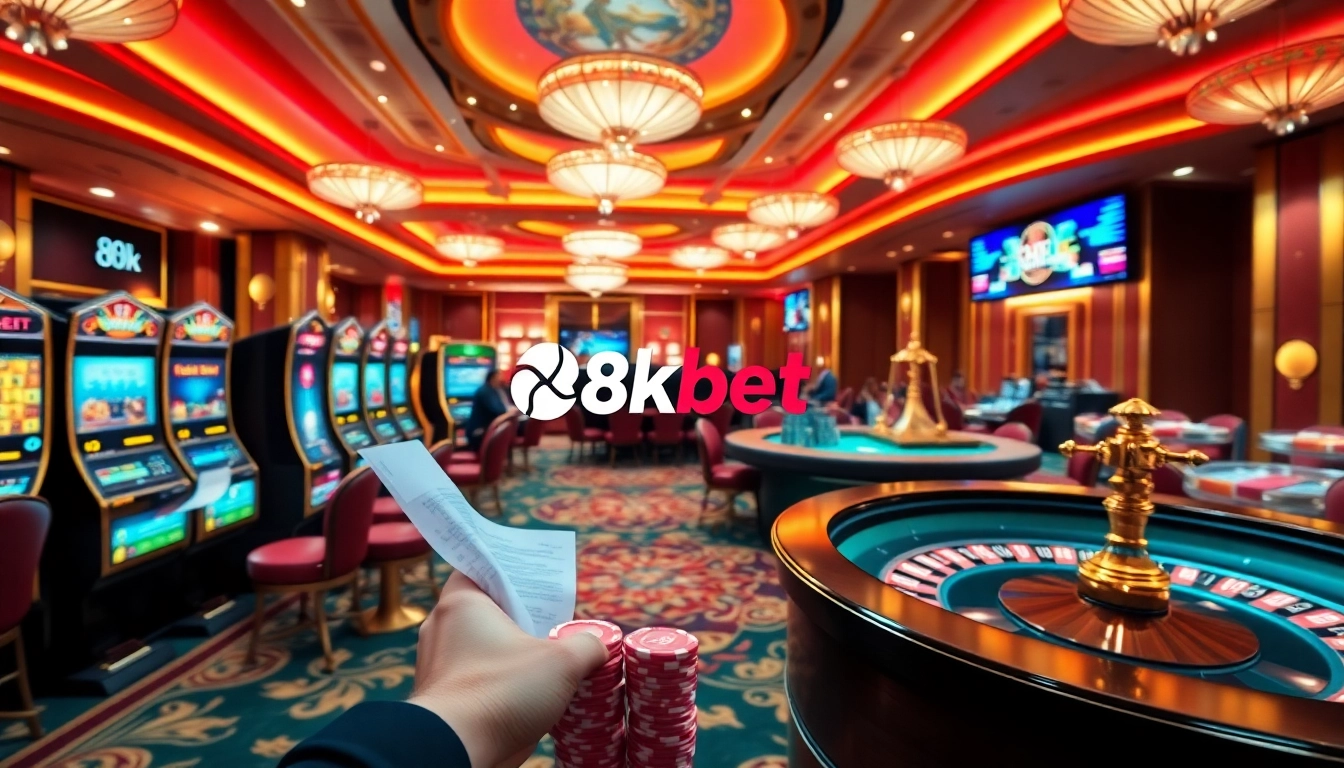 Experience the thrill of gambling at 8kbet with vibrant slot machines and poker tables.
