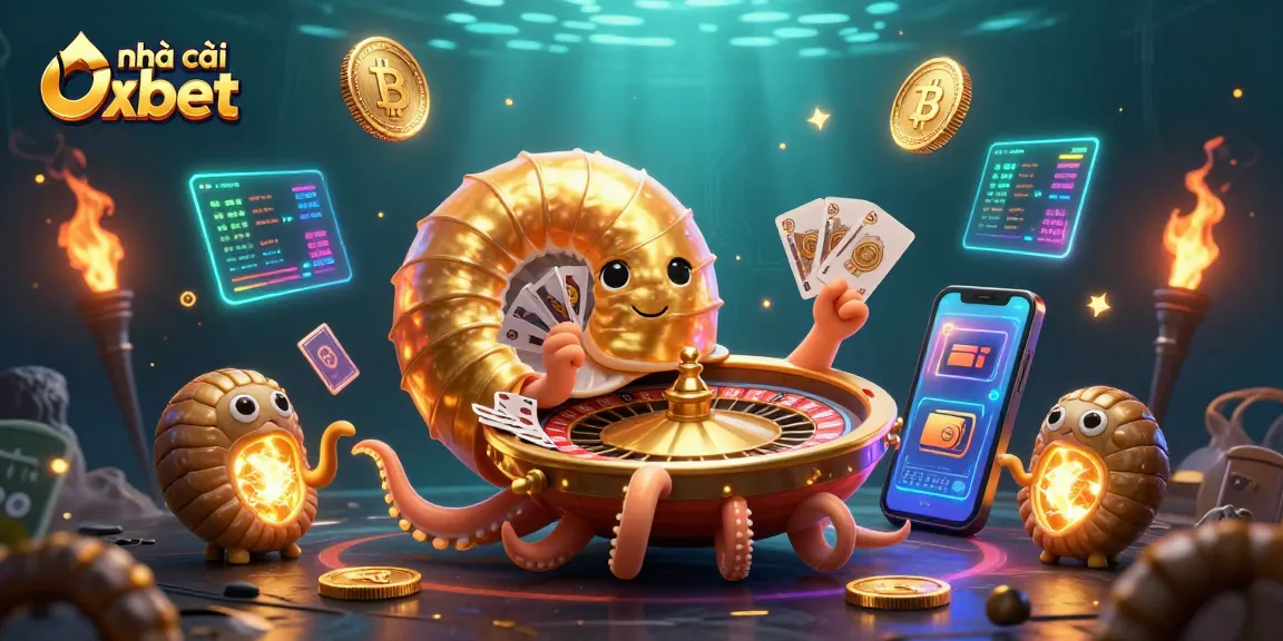 Engage with nhà cái Oxbet and explore thrilling casino gameplay featuring a giant nautilus and glowing crypto coins.