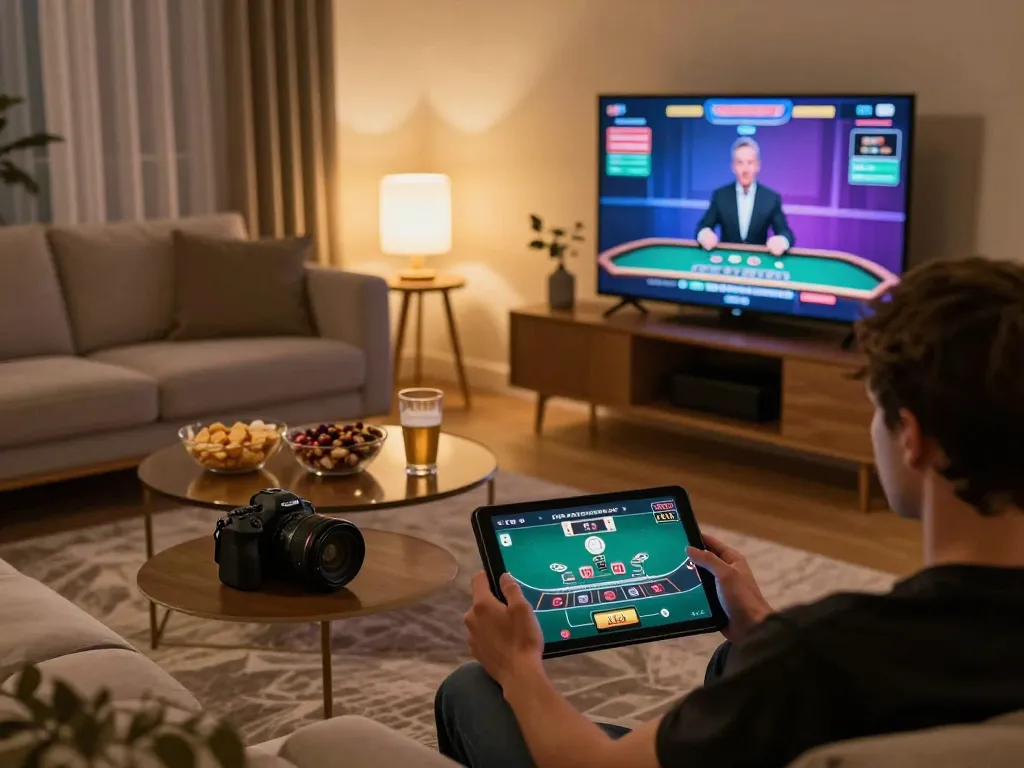 Player enjoying live blackjack on a tablet with SC88 gameplay in a cozy home environment