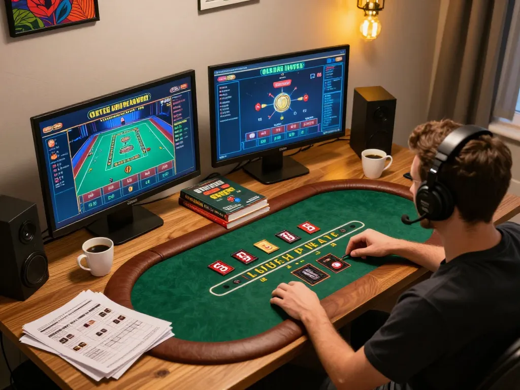 Player enjoying an engaging cm88 live dealer blackjack game on multiple screens in optimized gaming setup.