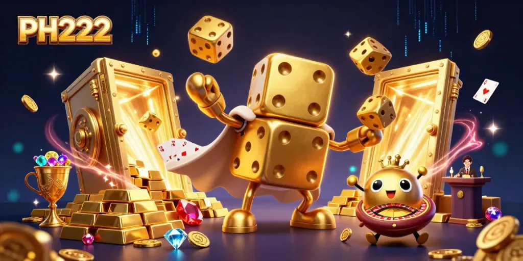 Experience the excitement of PH222 with a vibrant golden dice golem and casino elements.