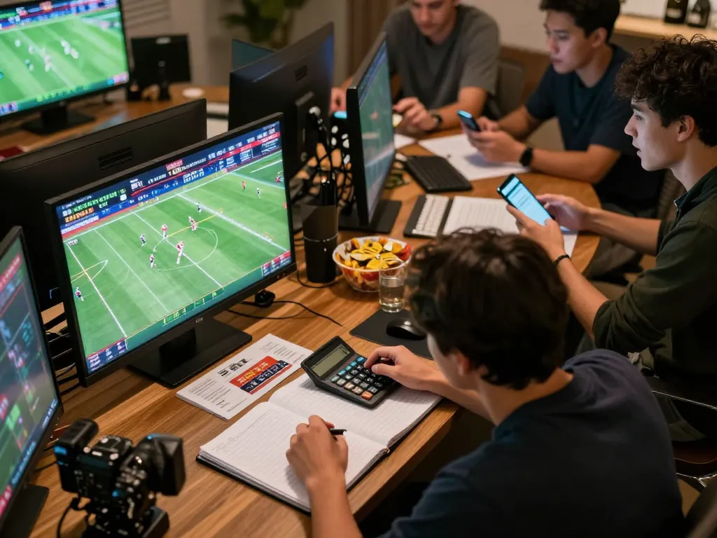 SOCOLIVE sports betting scene with a person analyzing odds and live matches during an exciting game night.