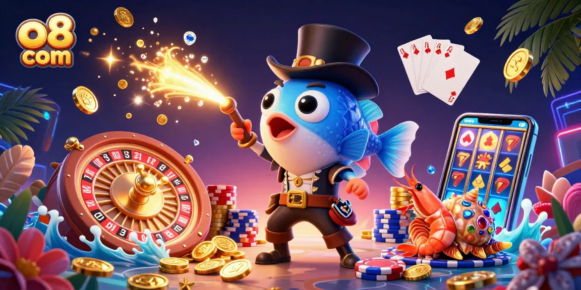 Experience the thrill of winning at o8 com with a vibrant 3D casino scene featuring captivating characters.