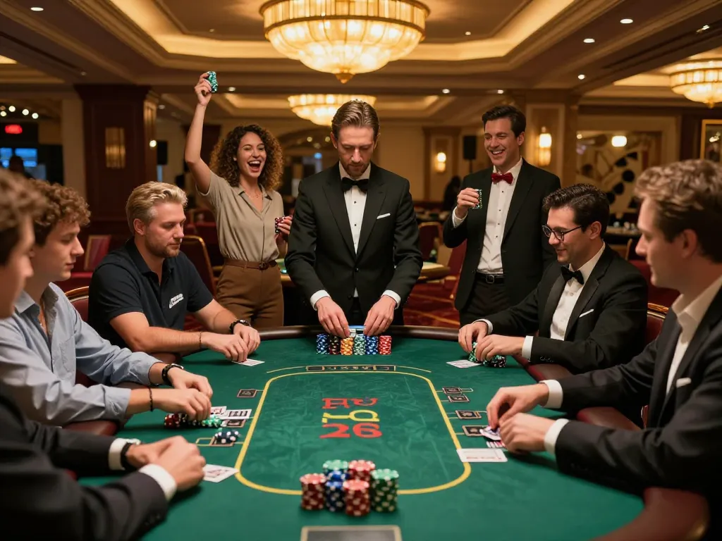Players strategizing at the poker table in 789win casino, showcasing dynamic gameplay and festive atmosphere.
