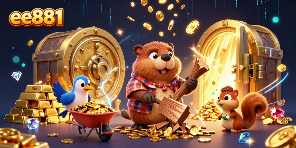 Play and win at ee881 with golden treasures raining from a lumberjack beaver's tree!