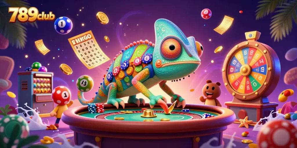 Engage with 789club’s energetic 3D chameleon casino atmosphere filled with vibrant lottery and bingo elements.
