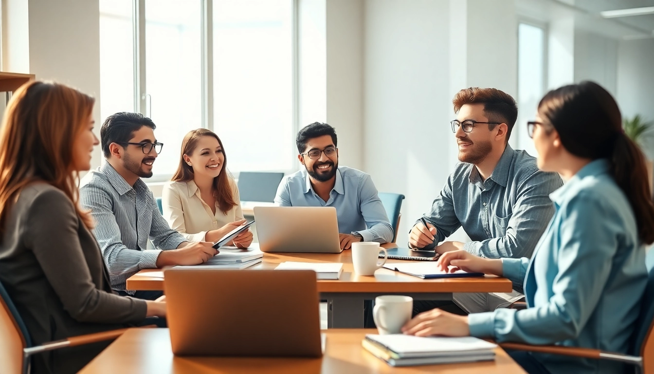 Connecting with toefl test takers for hire in a collaborative office environment.