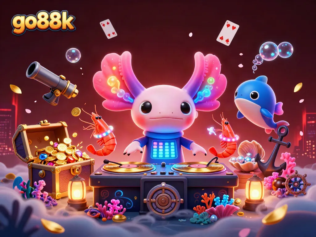 Engage with go88k's vibrant gaming world featuring dynamic characters and colorful casino elements.