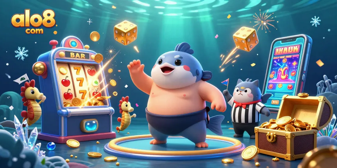 Experience the excitement of gambling at alo8 com with a dynamic underwater casino scene featuring vibrant characters and elements.