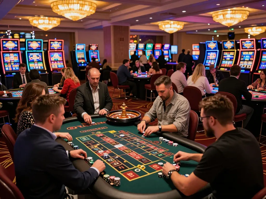 Players enjoying diverse gaming experiences at 79king.com casino floor, featuring roulette action and vibrant atmosphere