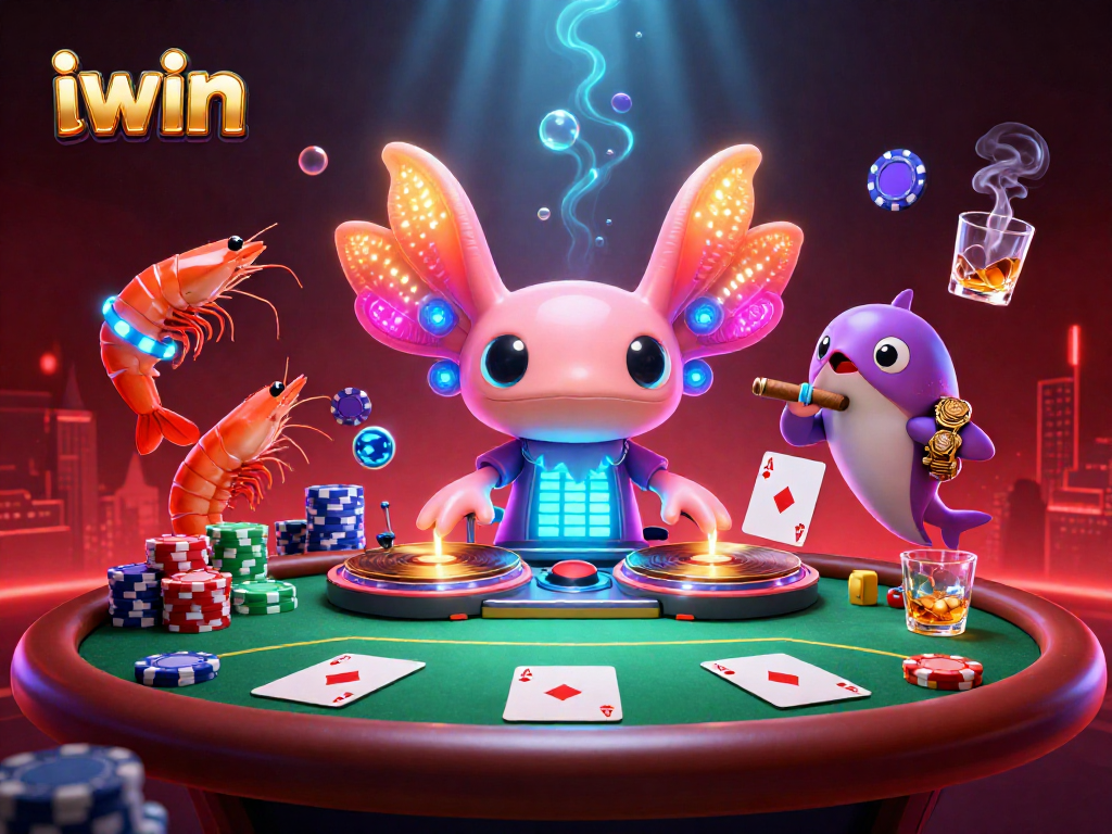 Experience vibrant poker action with iwin's lively underwater casino scene featuring unique characters.