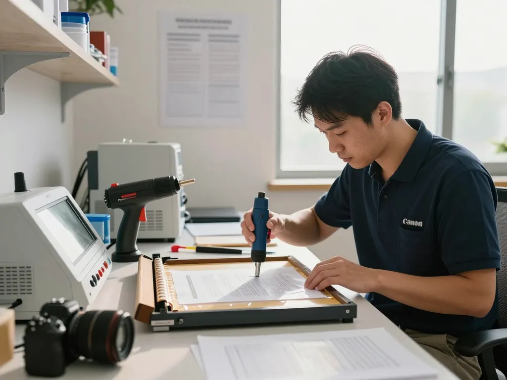 gỡ ép plastic hà nội - technician carefully removing lamination from important documents using specialized technology