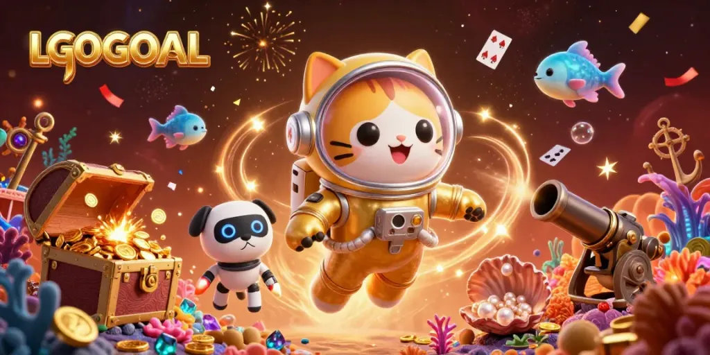 Unleash sensational gaming experiences with LGOGOAL's vibrant underwater adventure poster showcasing a lively scene.
