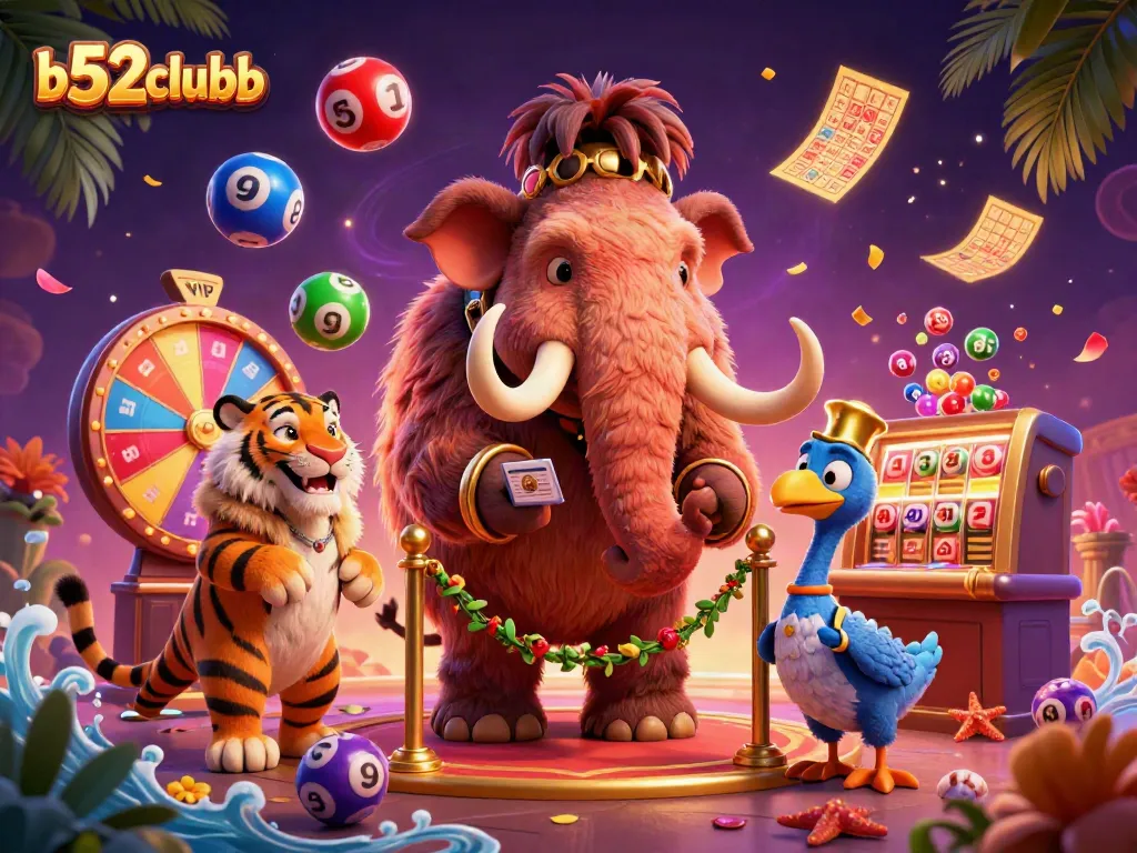 Join the vibrant excitement of b52clubb with a whimsical casino bouncer and dynamic game elements.