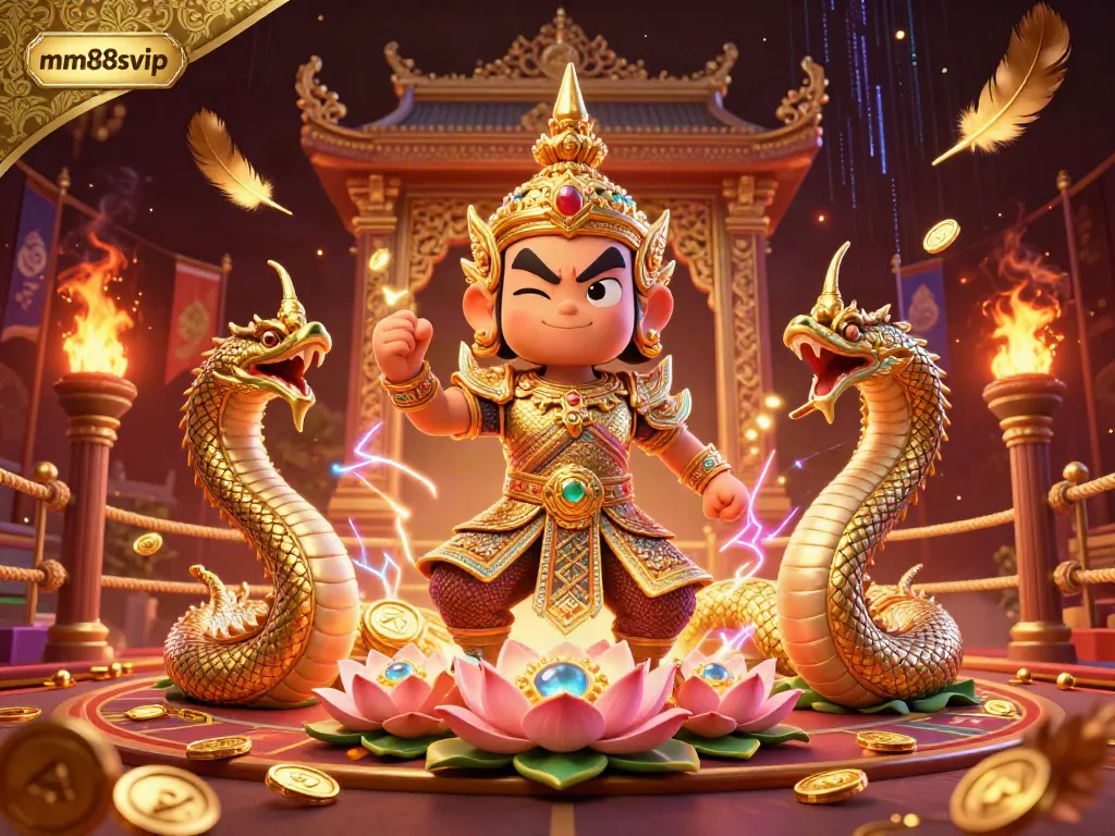 Experience the thrilling world of mm88svip with a vibrant guardian and serpents in a rich casino scene.
