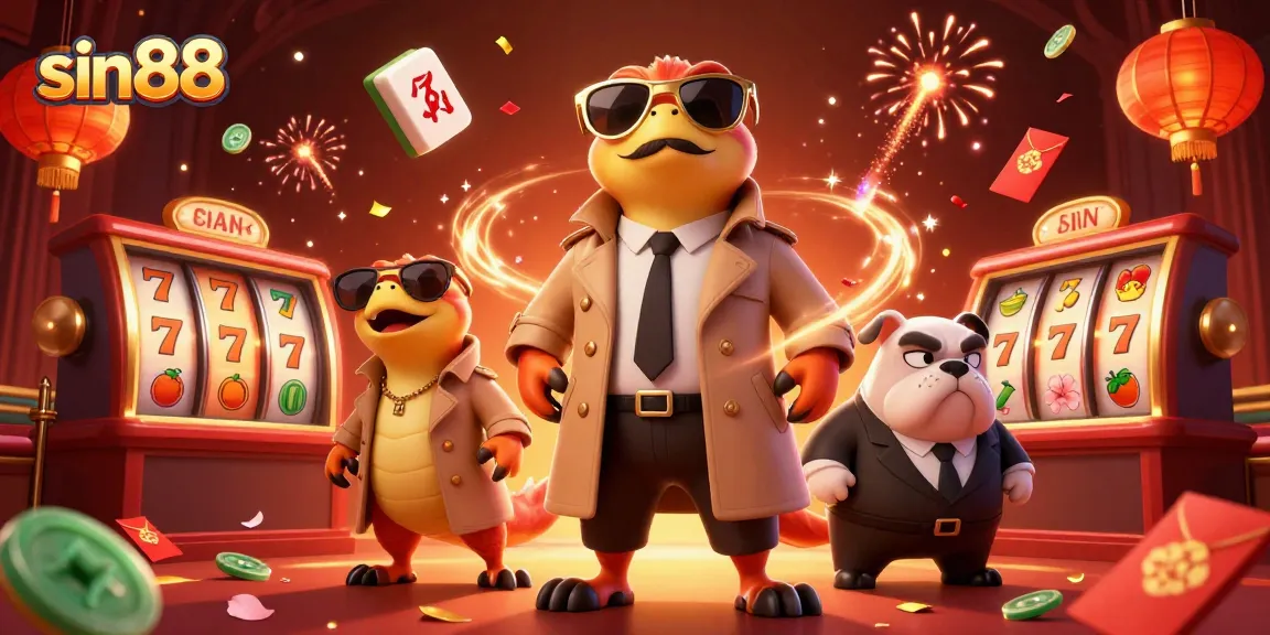 Join the fun at sin88 with playful raptors sneaking into a VIP casino lounge, surrounded by festive game elements.
