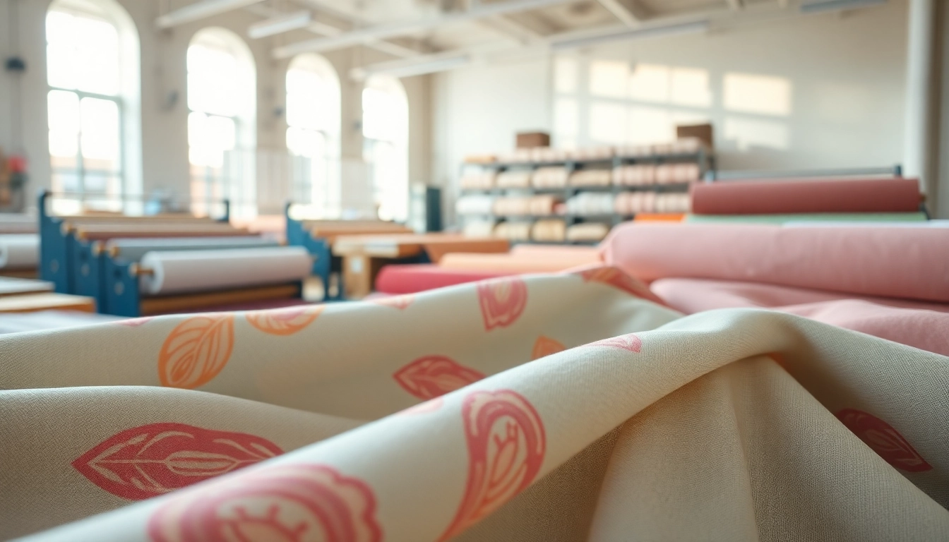 Viscose stofrollen in een professionele textielwerkplaats met gedetailleerde patronen.