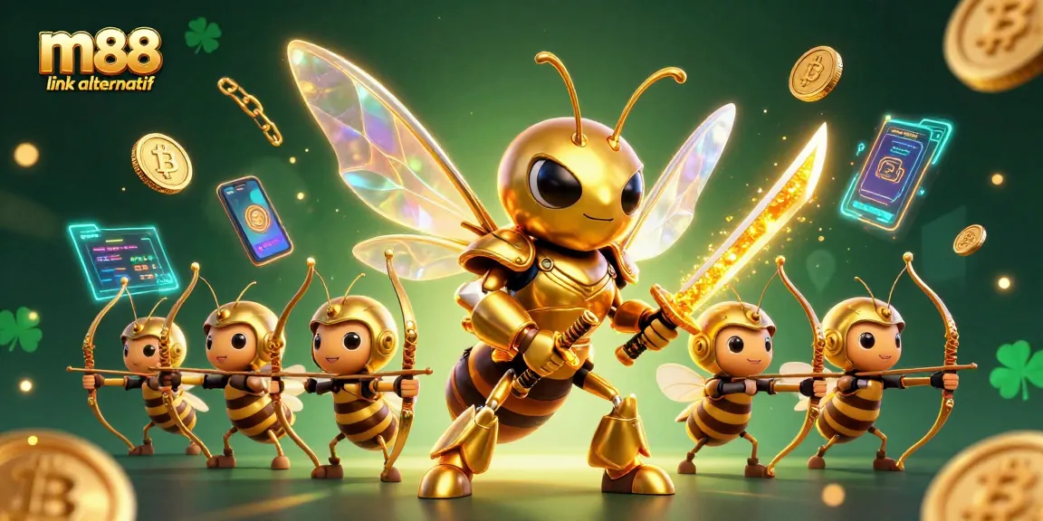 Engage with m88 link alternatif while enjoying a dynamic gaming experience amidst gold coins and bee warriors.