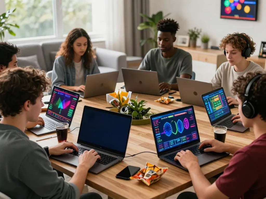 People engaged in online betting at home showcasing fabet on multiple devices.