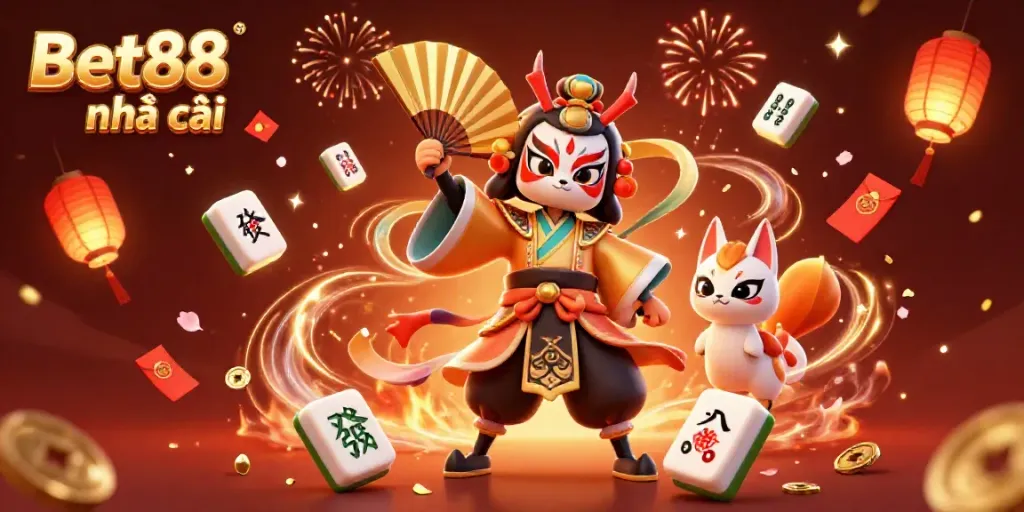 Experience vibrant casino excitement with Bet88 nhà cái, showcasing dynamic gaming characters and festive elements.