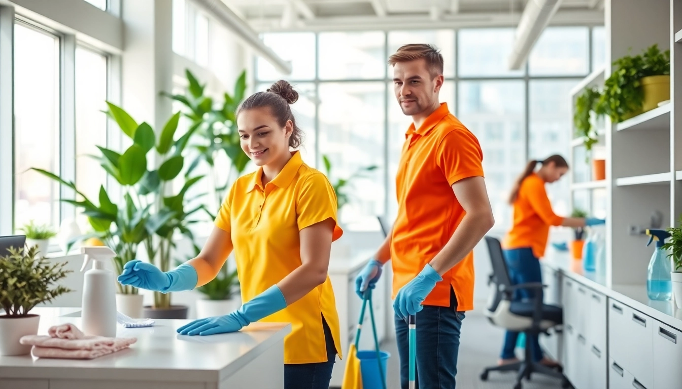 Offering reliable cleaning services calgary, a team works efficiently in a bright office environment.