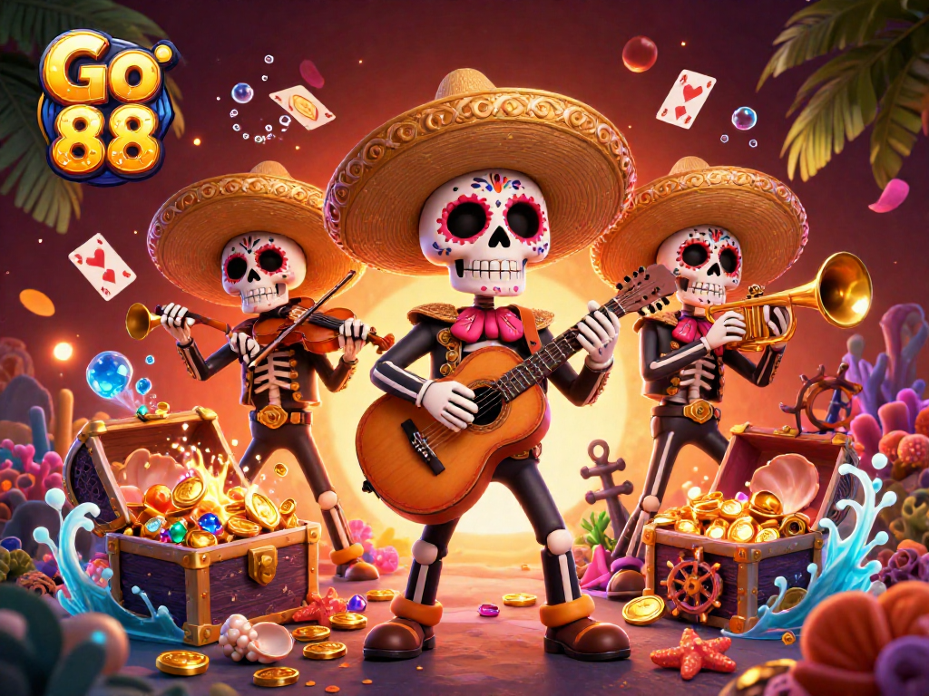Engage in thrilling gameplay at Go 88 with vibrant 3D casino illustrations filled with treasures.