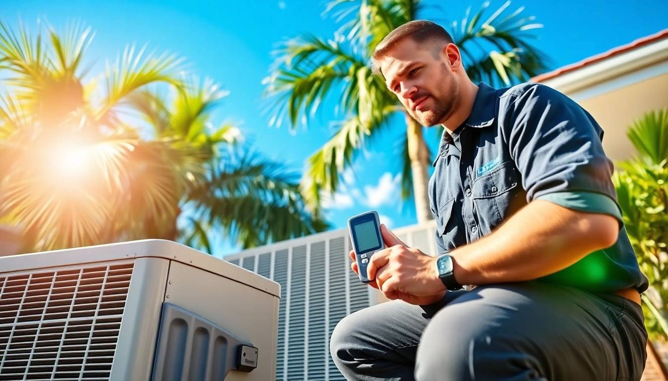 AC Repair Tampa technician inspecting an outdoor air conditioning unit in a sunny setting.