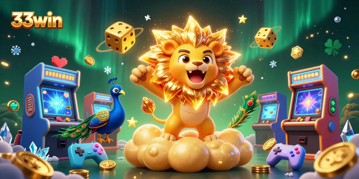 Engage in thrilling gaming action at 33win with vibrant slots and casino elements, featuring golden dice.