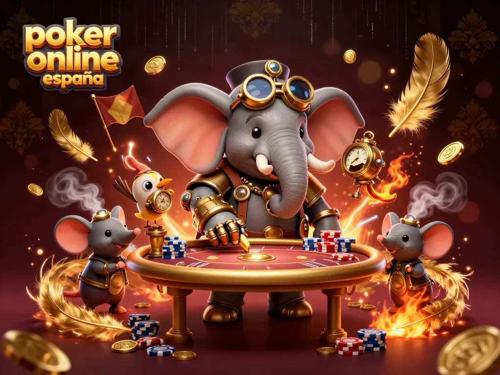 Juega al poker online en España en una mesa llena de fichas y premios mientras disfrutas de un ambiente festivo.