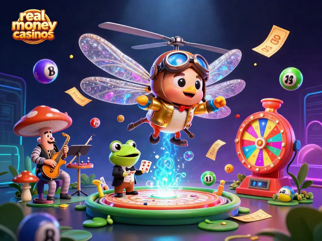 Experience vibrant gaming with real money casinos through dynamic casino scenes and lively characters.