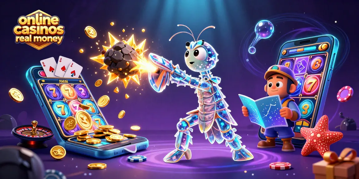 Engage in online casinos real money with a vibrant scene of a galactic samurai and slot games.